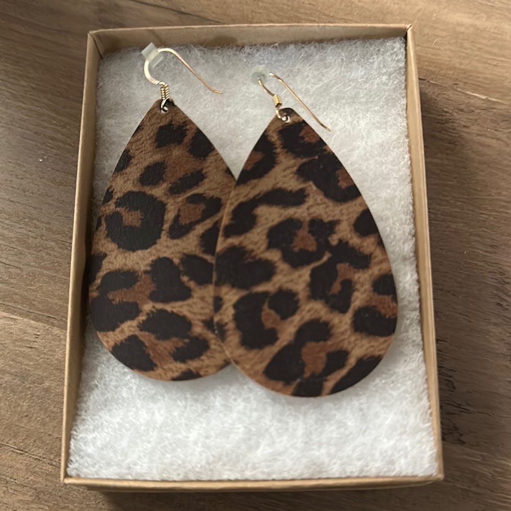 Nickel and Suede Animal Print, Fierce Leopard, Teardrop, Medium